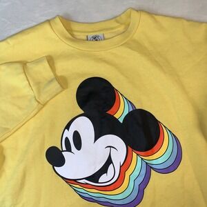 Disney Mickey & Co Mickey Mouse Rainbow Crewneck Sweatshirt Yellow Fleece Size L